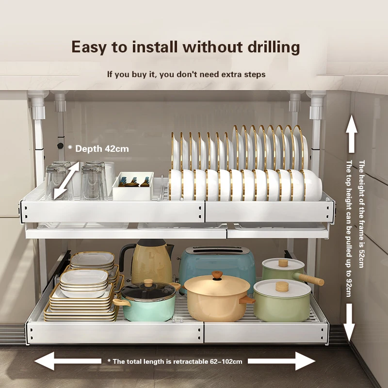 

Under The Dish Kitchen Cabinet Lower Bowl Dishe Bowl Plate Storage Rack Built-In Drawer Bowl Rack Layered Push Pull Storage Draw