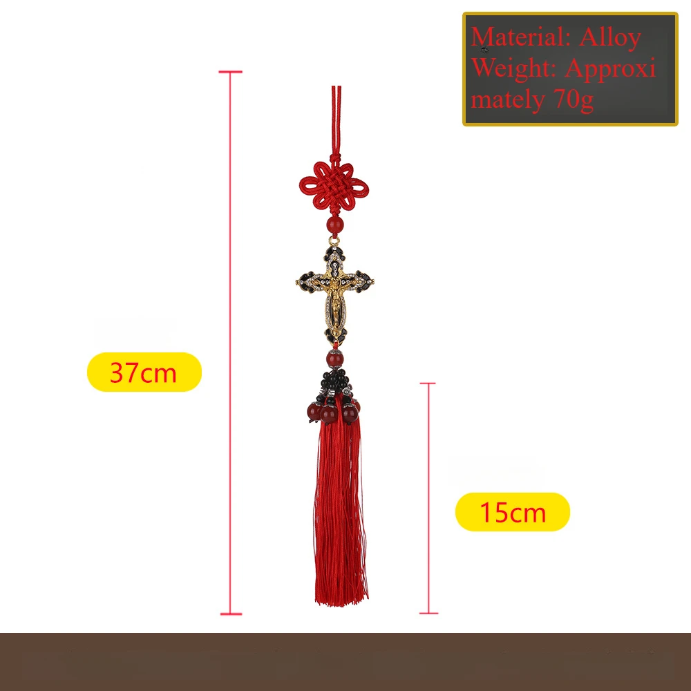 

Classic cross pendant Chinese knot black tassel car rearview mirror shelf pendant car interior