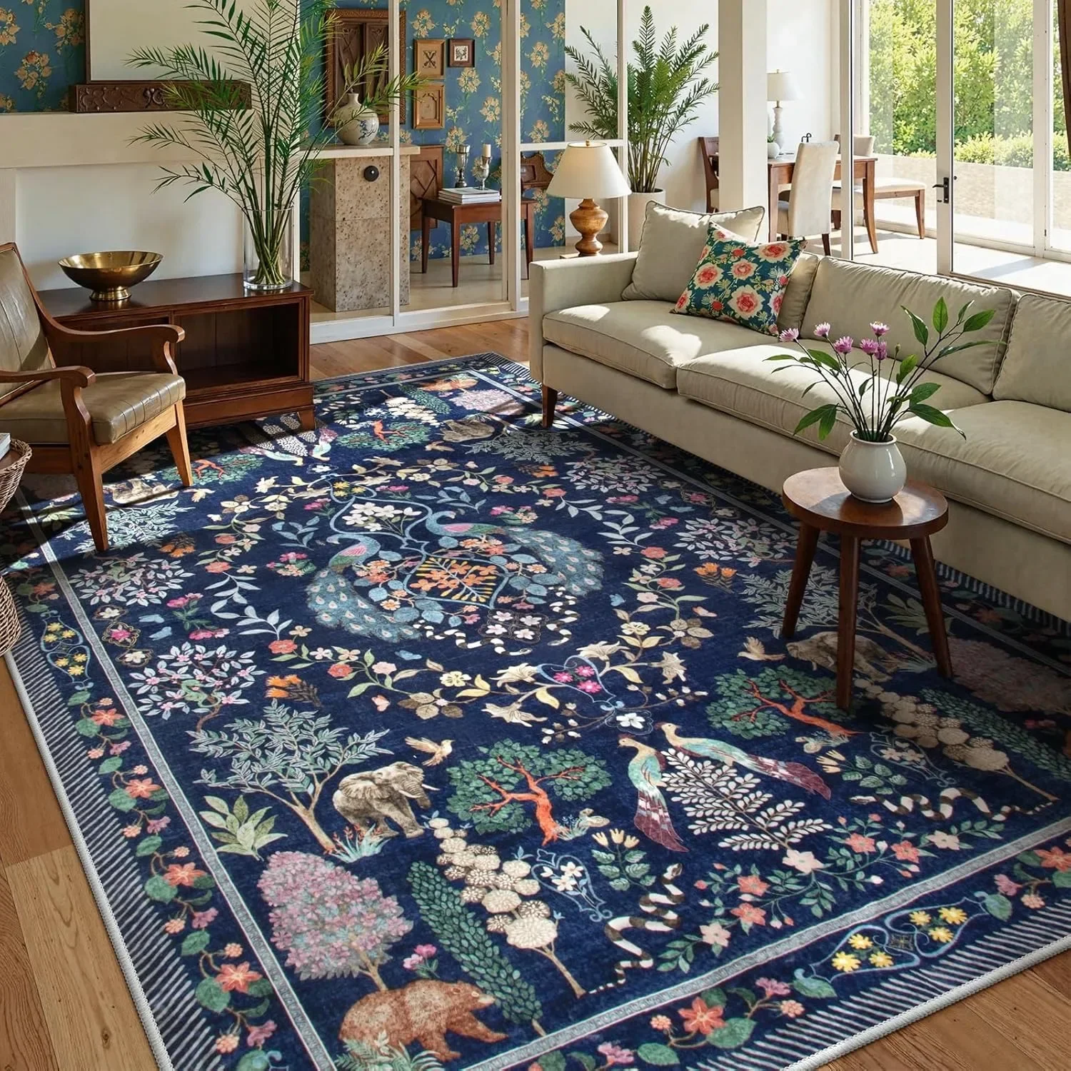 Living Room Carpet Stylish Retro Floral Large Area Bedroom Bedside Soft Floor Mat Leisure Area Coffee Table Rug Ковер Tapis 러그