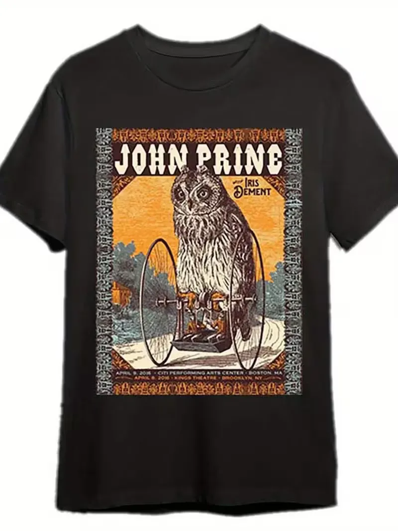 

John Prine Pattern Men'S Short Sleeve T-shirt with Interesting Owl Design, Black