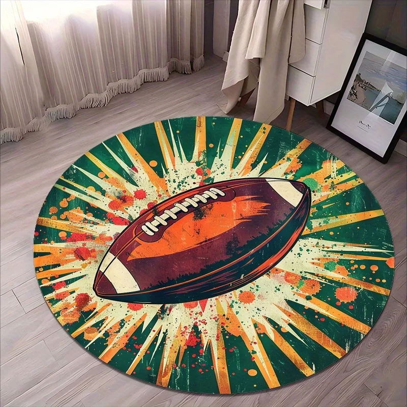 Retro Movement Theme Flannel-printed round floor mats are slip-resistant Suitable for living room bedroom terrace garden carpets