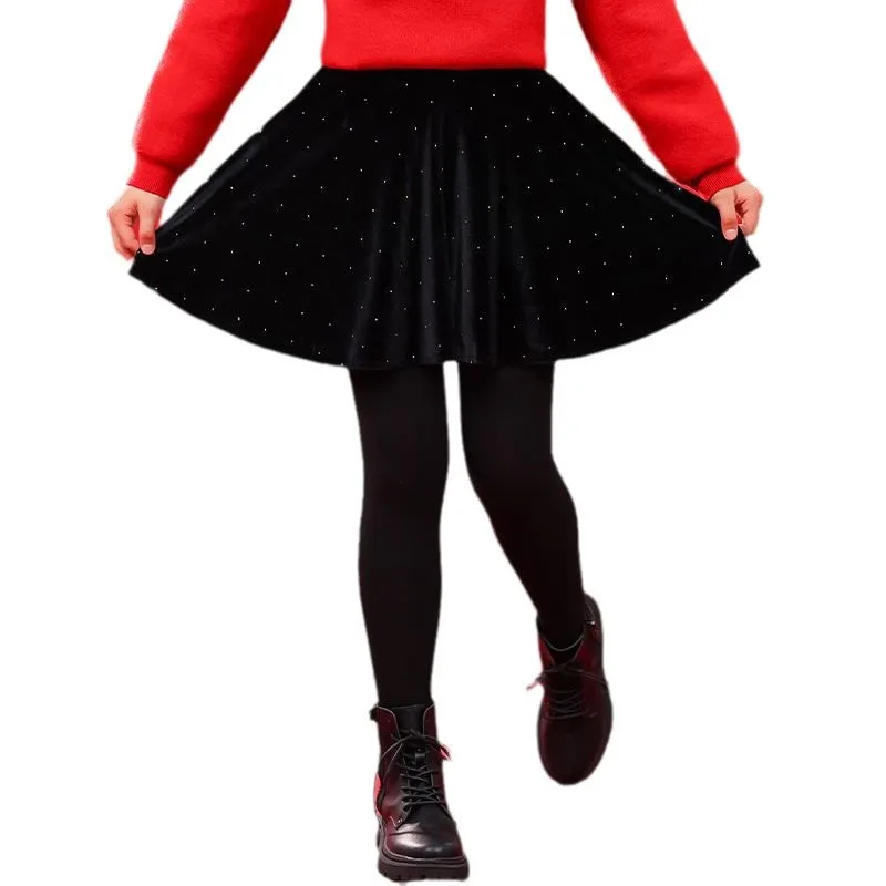 Girls Leggings with Skirt Mesh Sequin Skirt Legging Kids Tutu Pants Footless Thick Velvet Tights Pant for Kids for 3-12Years