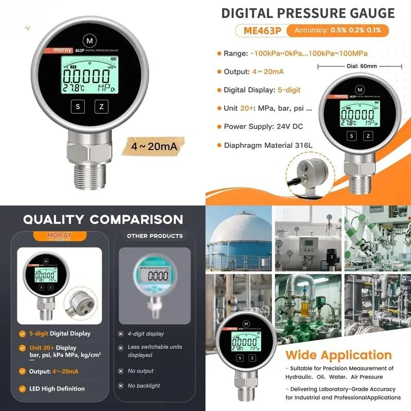 ME463P OEM 4~ 20mA High Precision Stainless Steel 316L Barometer Digital Pressure Gauge 12 Months Warranty
