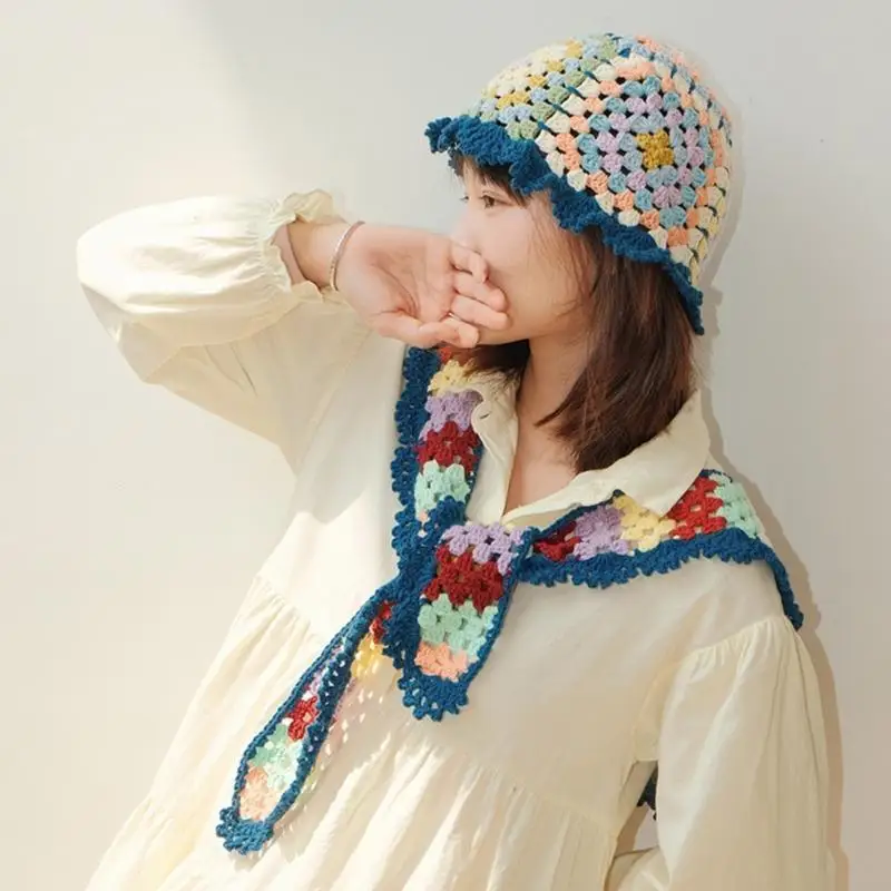 Topi Rajut Bunga Topi Rajut Selendang untuk Wanita Topi Bordir Musim Panas Topi Nelayan Bunga Kerai untuk untuk