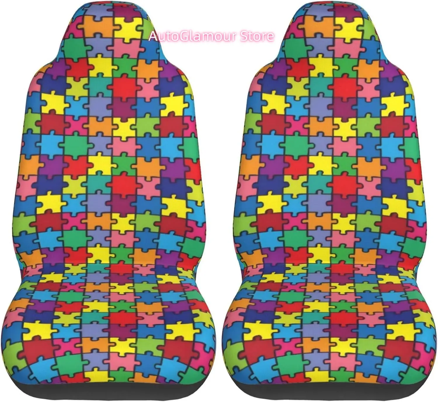 Colorful Puzzle Piece Autism Awareness Fashionable and Durable Car Seat Covers in Two Sets, Protecting The Car Seats