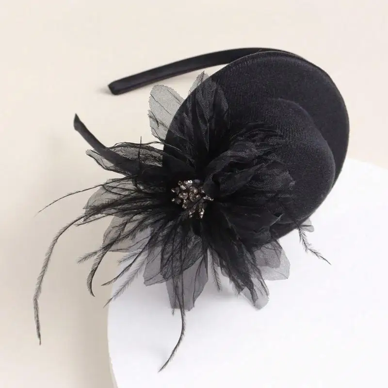 A52E Beading Fascinator Hat Delicate Flower Feathered Headwear for Girls Delicate Hair Accessories 1920s Headband