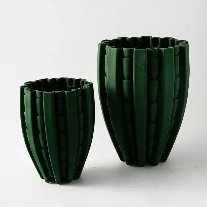 Modern Dark Green Ceramic Vase 3D Printed Creative House Shape Flower Pot Home Decor Dried Flower Arrangement Minimalist