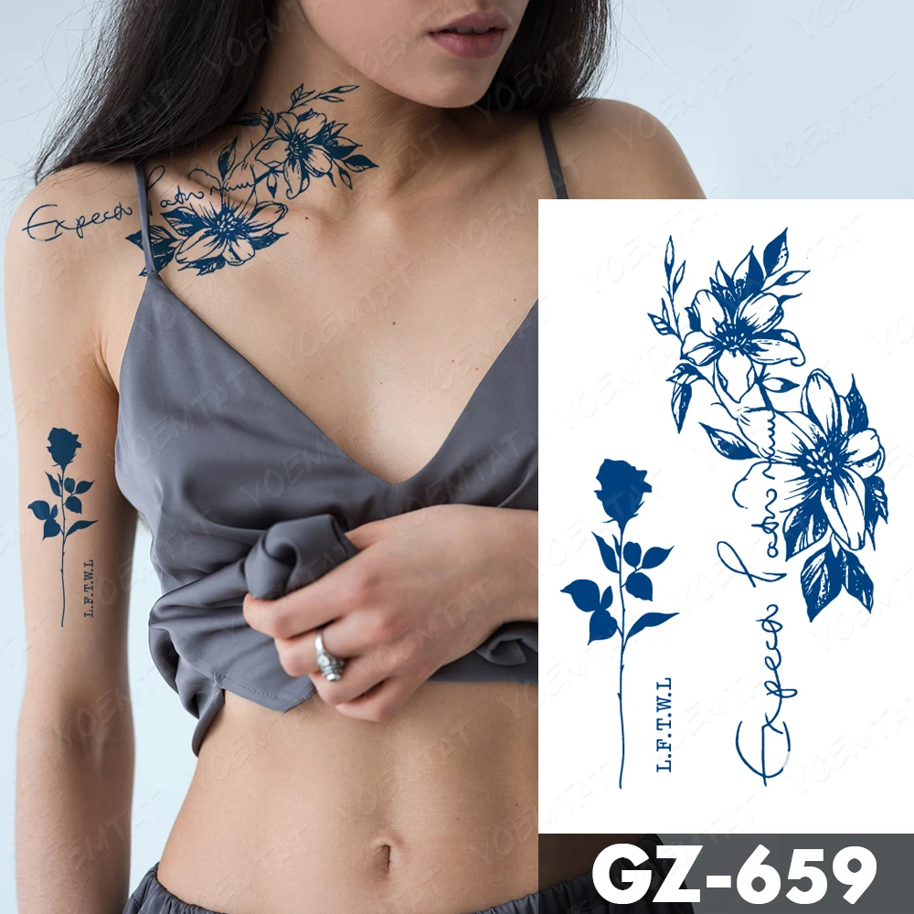 Genipin สมุนไพรกันน้ำชั่วคราว Tattoo สติกเกอร์ดอกไม้ปลาวาฬผีเสื้อน้ำยาวนานหมึก Semi-ถาวร Body Art สักปลอม