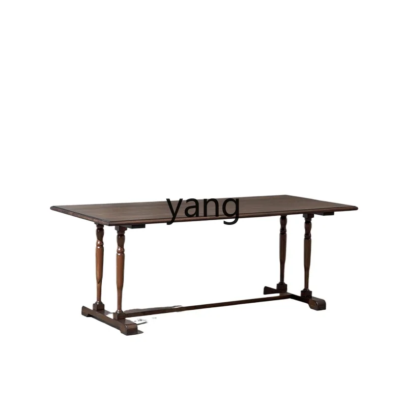 

TGF American retro dark brown rectangular solid wood western dining table