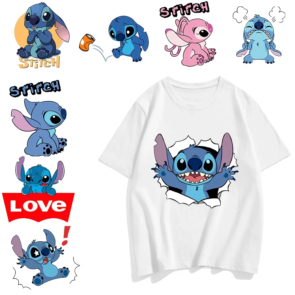 Disney Lilo & Stitch Heat Transfer Stickers for Women T Shirts/Sweatshirt Cartoon Stitch Eat Watermelon Patches Garment Stickers