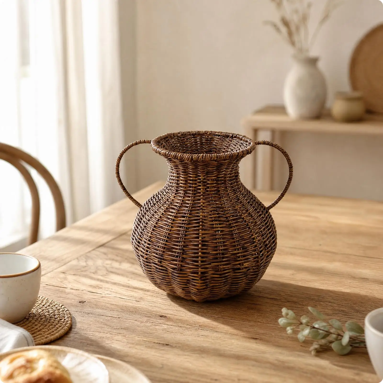 Bulbous Woven Decorative Vase PP Material Textured Braided Surface for Centerpiece Table Display Modern Decor