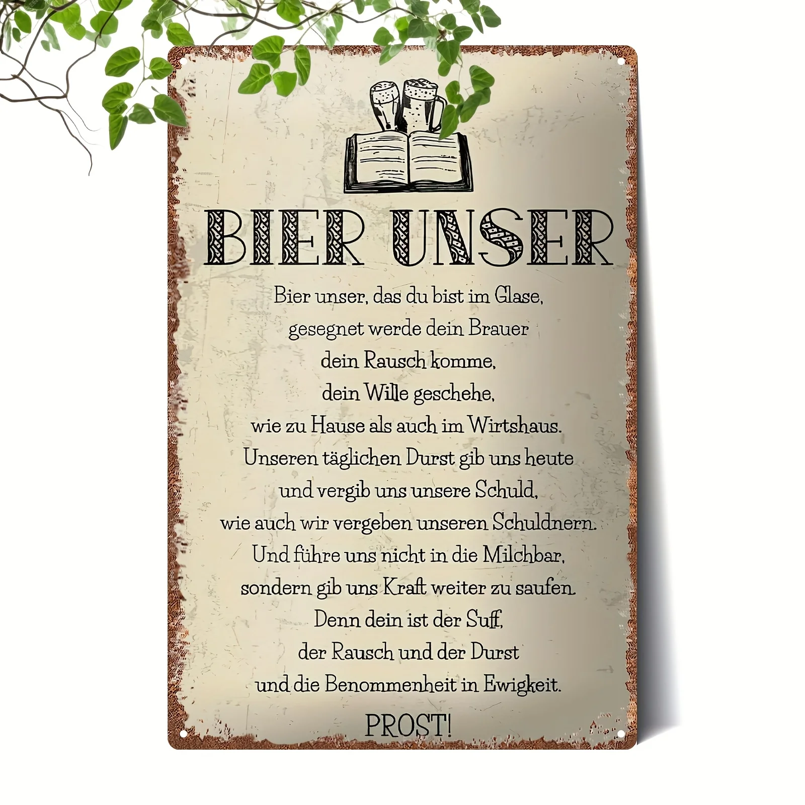 One Vintage German Beer Prayer Metal Sign With 