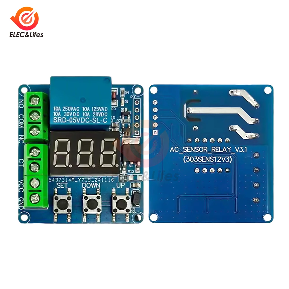 AC Current Detection Module Relay LED Digital Display Overcurrent Alarm Switch Controller Motor Stall Protection 5V 12V 5A