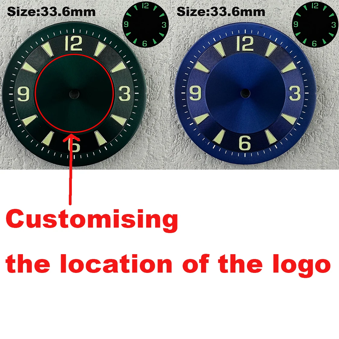 33.6 mm dial Green luminescent Suitable for Miyota 8205/8215/821A ETA2836/2824 calibre Customised logos available