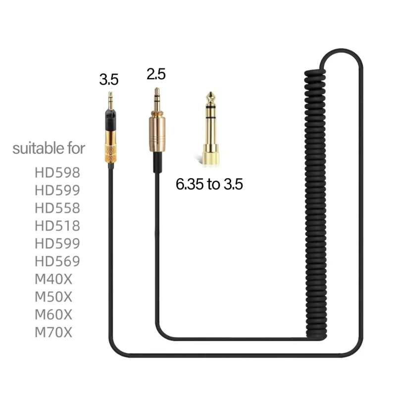 Cabo de fone de ouvido flexível e resistente para fones de ouvido HD598/599HD/558H/D518/HD599/HD569/HD6 fornece melhorar faixas de frequência