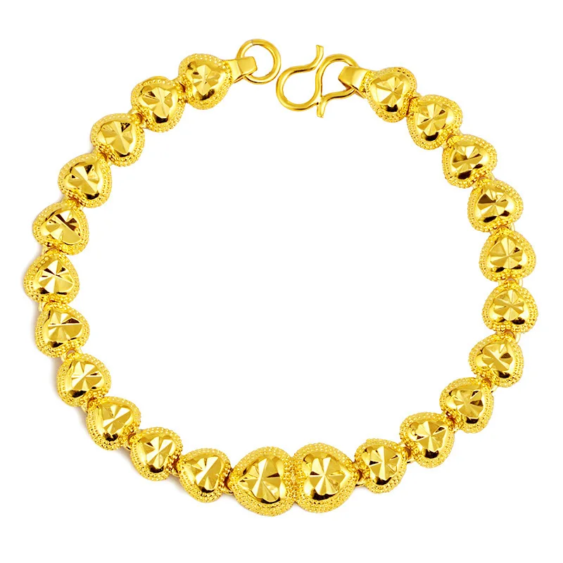 Women's 24K Gold AU999 Matte Heart-Shaped Bracelet | Contrast-finish with celestial patterns, romantic for photoshoots