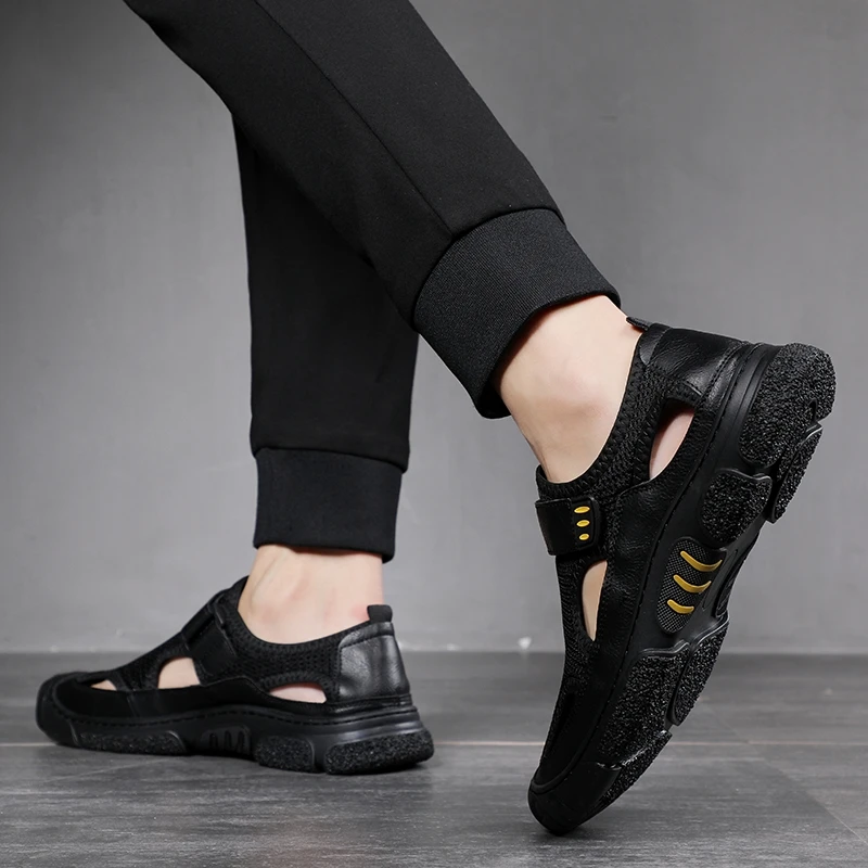 

Мужская летняя новая повседневная пляжная обувь из дышащей ткани на плоской подошве с мягкой подошвой, быстросохнущая уличная пляжная обувь с пряжкой