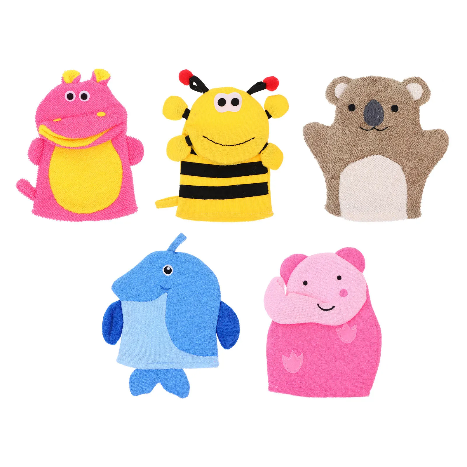 5pcs Baby Bath Gloves – Cute Animal-Shaped Exfoliating Mitts, Lightweight & Portable for Toddlers, Skin-Friendly