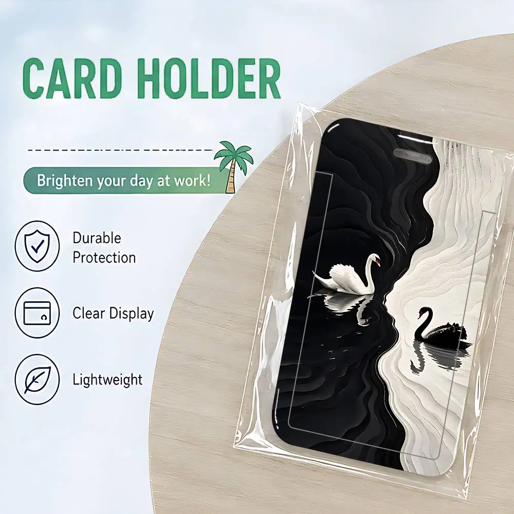 Swan Clear ID Card Holder Lanyard Neck Strap Badge Case Door Credit Card Protector Daily Gift
