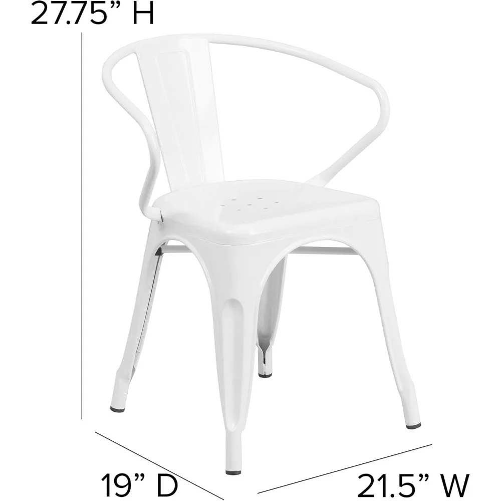 كرسي EMMA + OLIVER المعدني الأبيض الداخلي والخارجي مع أذرع