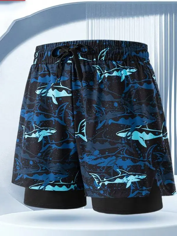 Quick Dry Five Inch Men's Beach Shorts Thermal Spring Couple  Double Layer Swimsuit Large Size Polyester Fiber Drawstring