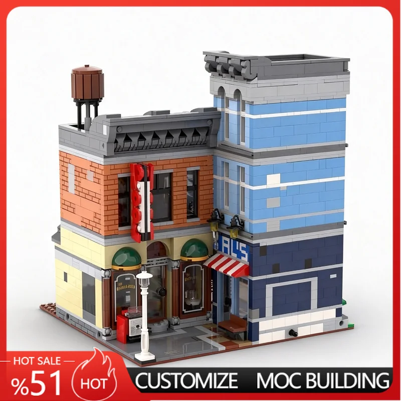 

2177Pcs Vintage City Detective Agency Street View Model Custom Building Blocks Educational DIY Assembly Toy Gift For Collectors