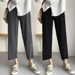 Women Autumn Simplicity Loose Office Lady Solid Color High Waist Appear Thin Wide Leg Ladies Casual All-match Cropped Pants