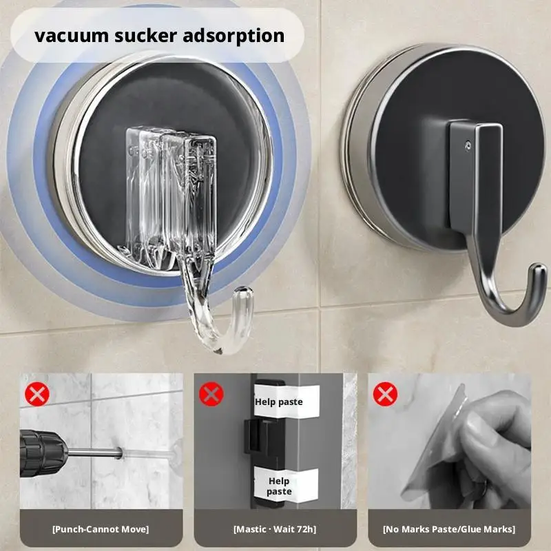 2pcs Vacuum Suction Cup Hooks for Wall Shower Glass Window Kitchen Bathroom & Restroom Organization Black / White