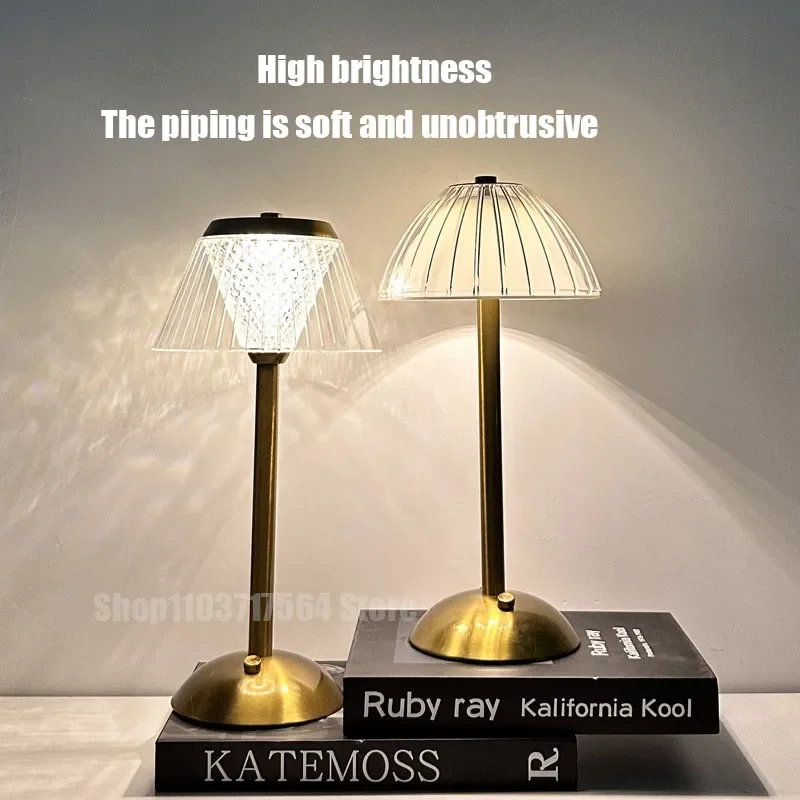 

Light luxury retro metal charging lamp bedroom bed decoration atmosphere touch tri-color nightlight gift table light