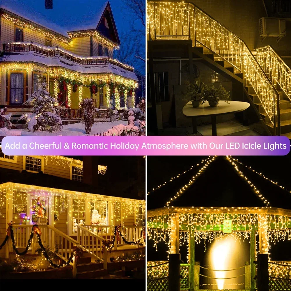 

LED Curtain Icicle String lights Christmas Garland Faiy Light 3M-60M Xmas Garden Street Outdoor Decorative Lighting