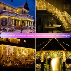 LED Cortina Icicle String Lights, Guirlanda de Natal, Fada Luz, Natal, Jardim, Rua, Exterior, Iluminação decorativa, 3m-60m