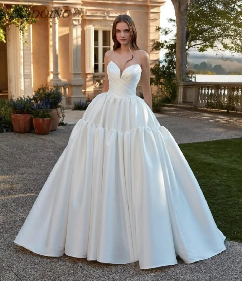 

EBDOING Wedding Dress A-Line Sweetheart Neckline Sleeveless With Pleats Customized Bride Gown Vestidos De Novias