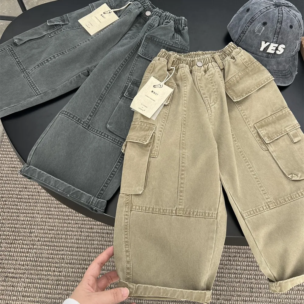 Children Clothing Kids Fashion Retro All Match Overalls 2024 Spring and Autumn New Boys Casual Loose Straight Leg Pants
