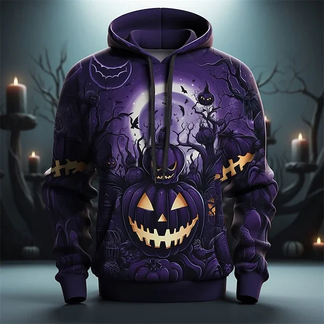 

Halloween Hoodie Men 3D Pumpkin Print Sweatshirts For Men Hooded Shirt Casual Y2k Harajuku Men's Clothing Top Oversized Mens Hoo