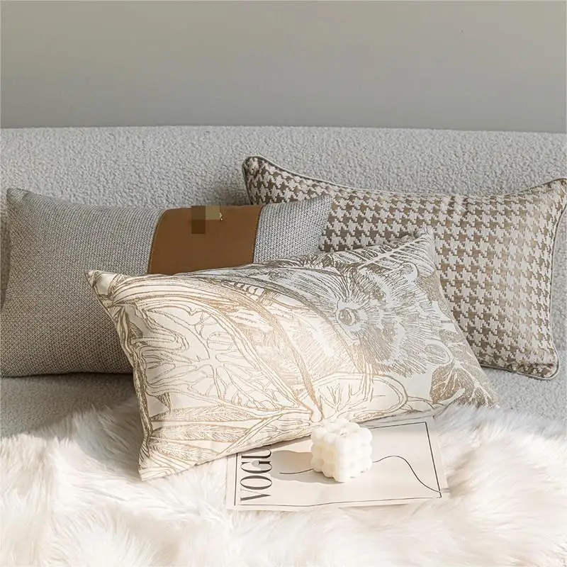 French Cream Jacquard Lumbar Pillow Cover 12x20in Oat Texture Embroidered Jacquard Pillow Covers Decorative for Sofa Home Decor