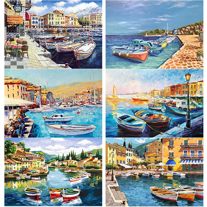 New 5D DIY Diamond Painting Sea View Diamond Embroidery Ferry Cross Stitch Full Square Round Drill Crafts Home Decor Kids Gift