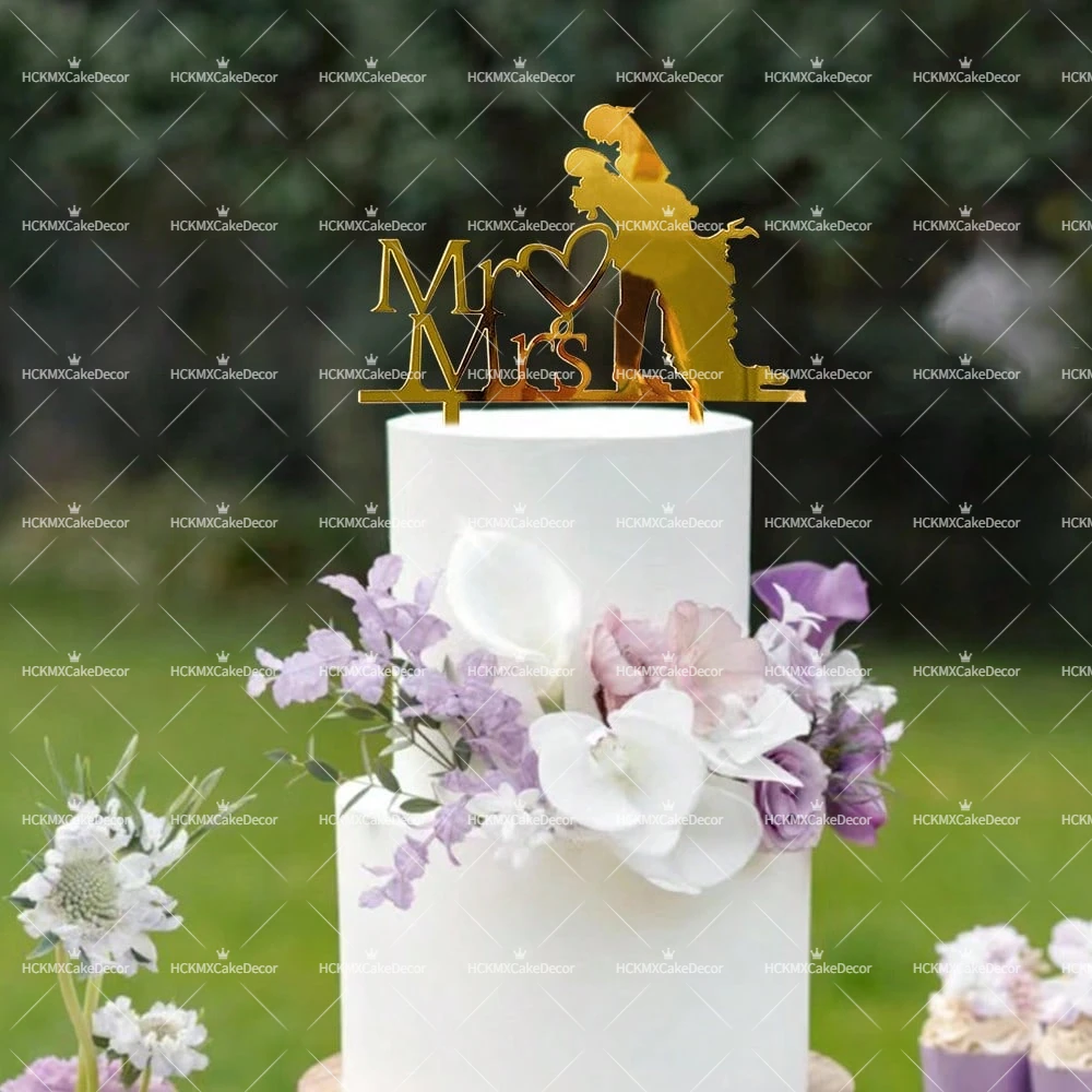 3er/6er-Set Mr & Mrs Hochzeitstorten-Topper aus Gold-Acryl, Braut-und-Bräutigam-Silhouetten, Tortendekoration für Hochzeit, Jubiläum und Partyzubehör – Detail 5