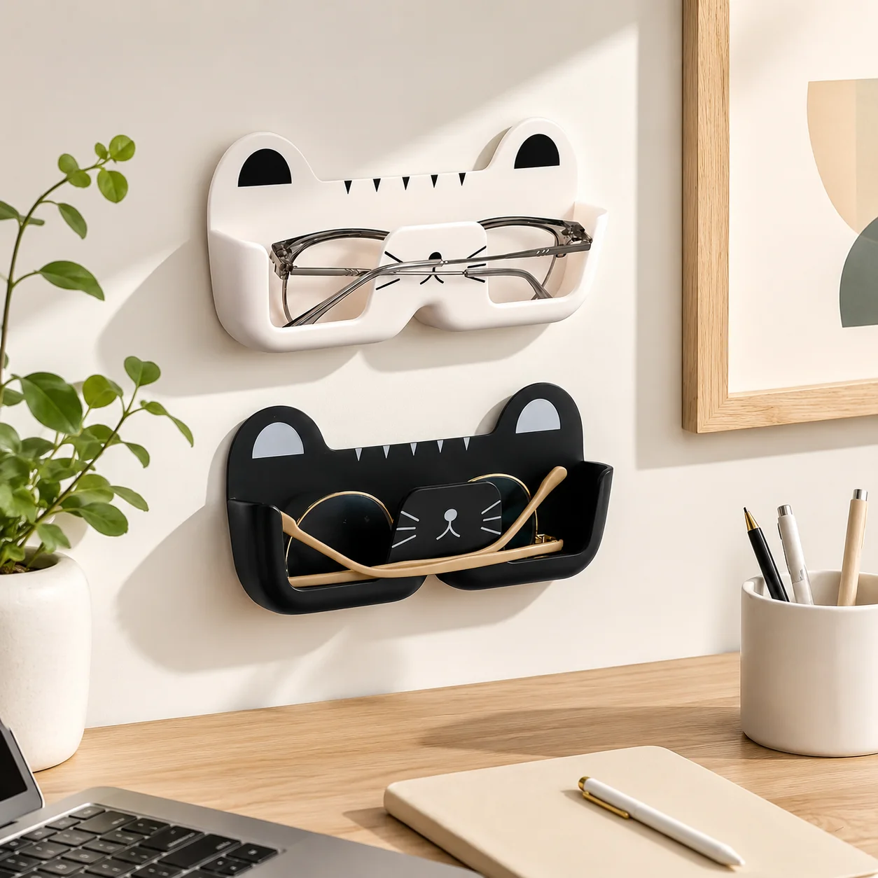 Cute Wall Mounted Glasses Holder, No-Drill Eyeglasses Storage Shelf Organizer f…