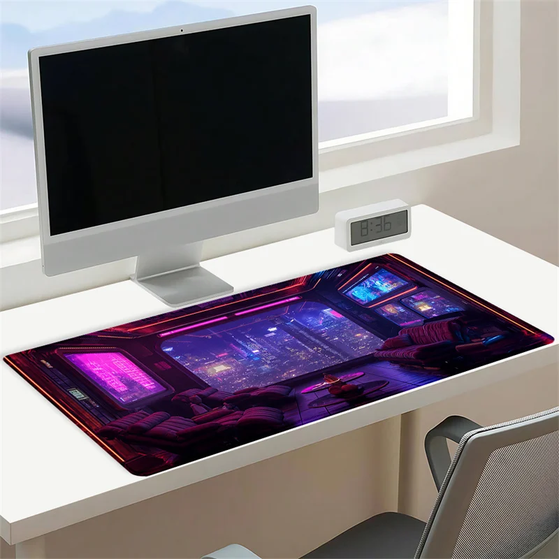 Tapis de souris de jeu Cyberpunk Neon City Style, décorations Esports de bureau et de maison, cadeaux de joueur, accessoires de bureau et de jeu