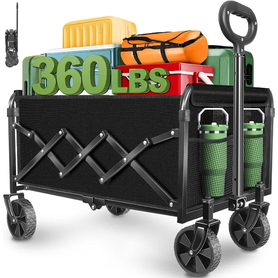 

Складной складной вагон с колесами для кемпинга на открытом воздухе, спортивных парков и продуктов, портативная универсальная тележка с гладкой