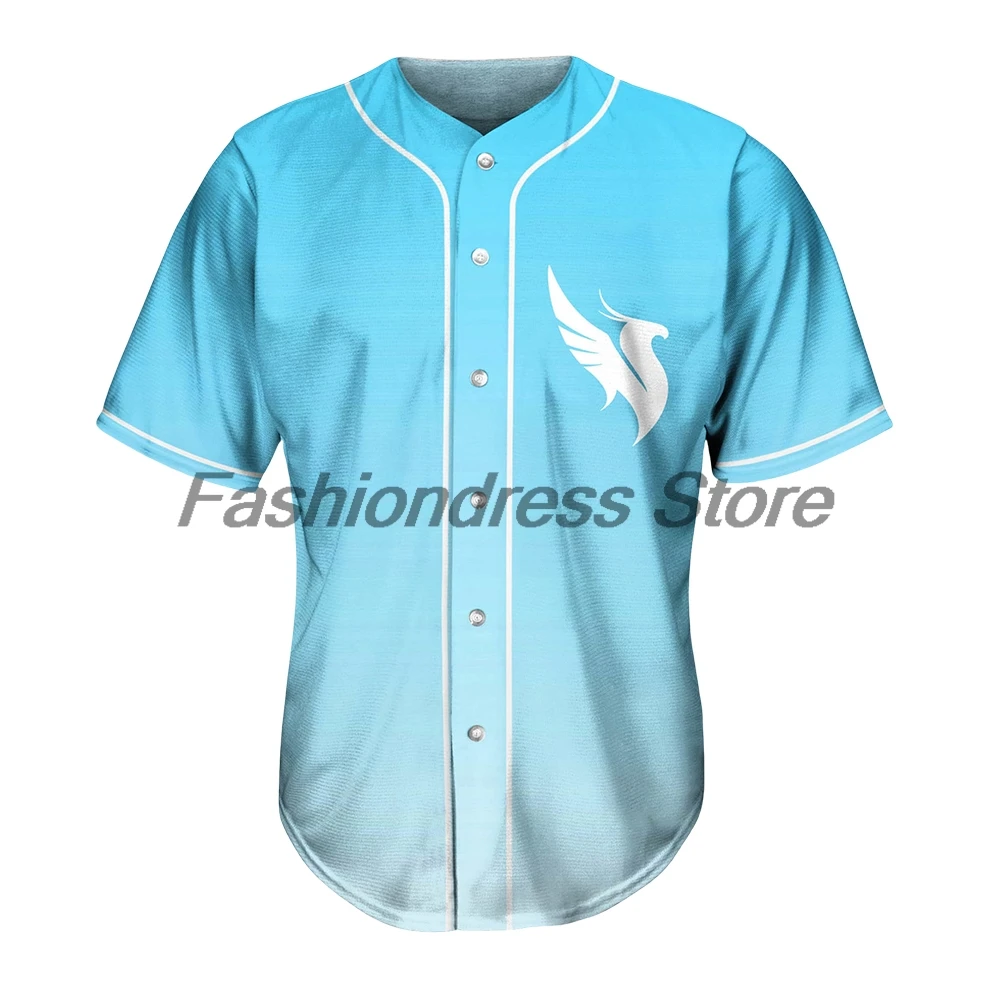 Illenium Light Blue Gradient Rave Baseball Jersey Music Festivals Short Sleeve Button-Down Shirts Women Men Streetwear Tops