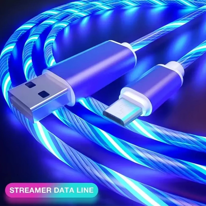 1M/2M Type-C Glowing LED Charging Cable Colorful Flowing Light Data Cable Fast Charging Luminous Data Cable Phone Accessories