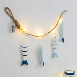 Mediterranean Fish Wall Hanging Pendant LED Light Fish String Ornament Home Bedroom Café Bar Decoration Ocean Nautical Theme