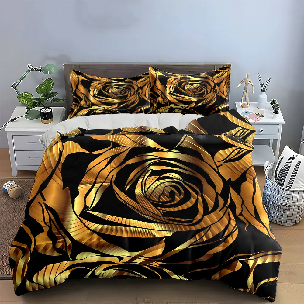 Golden Rose Luxury Decor Set Soft Skin-Friendly Bedding Set Includes 1 Duvet Cover And 2 Pillowcase, Gift