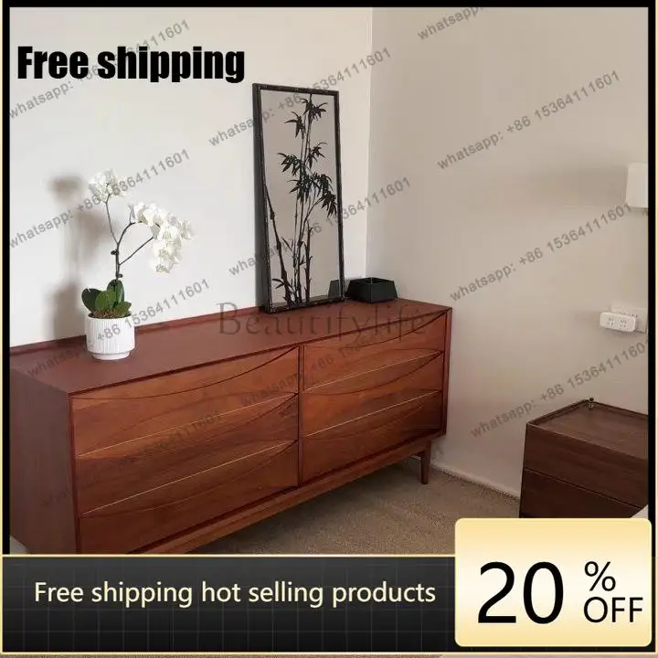 Hot Solid wood retro North American walnut storage bedroom six buckets locker simple living room drawer