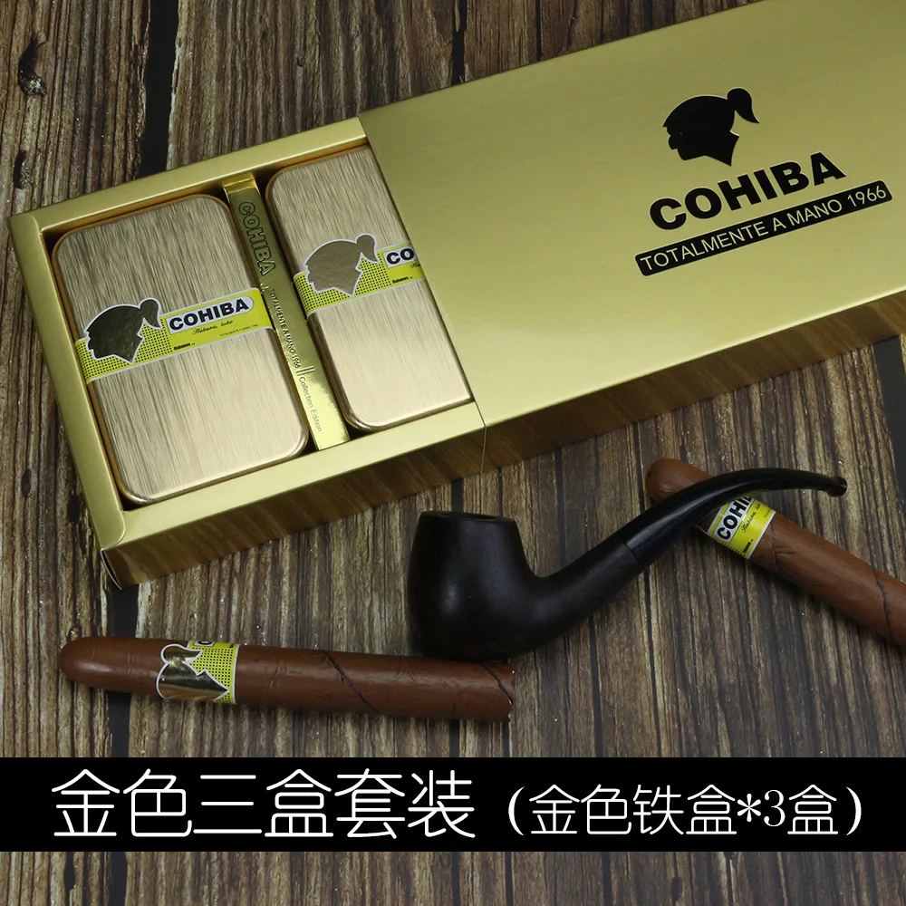 Luxury Metal Case Cigar Matches with Cohiba and Lengthened Pipe. Perfect Gift for Cigar Aficionados.