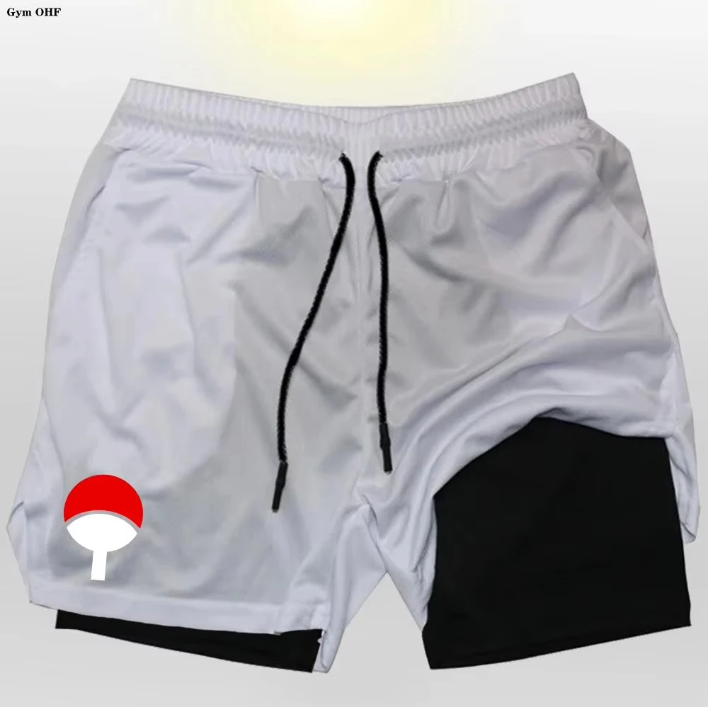 Anime Men\'s Sport Shorts Cool Sportswear Double-Deck Running Shorts Summer 2 In 1 Bottoms Fitness Training Jogging Short Pants