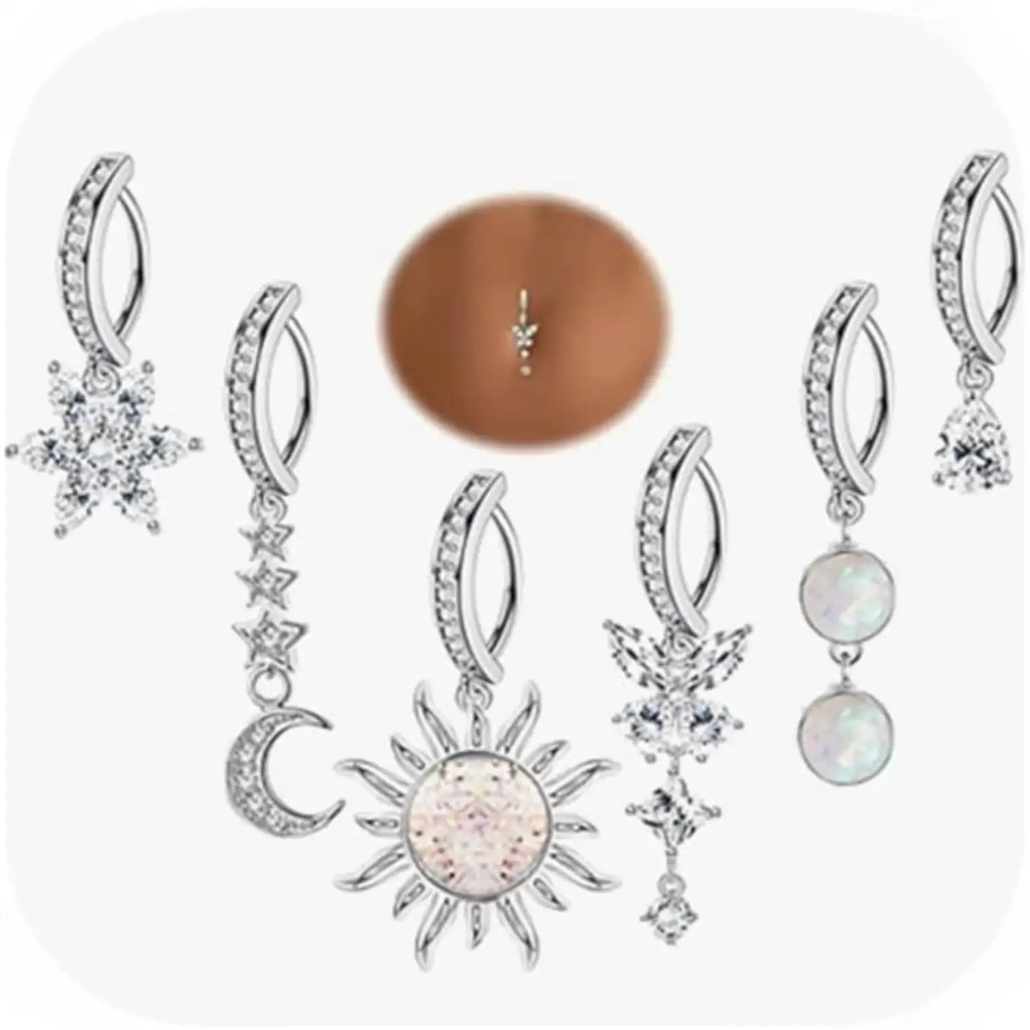 6 Pcs 14G Clicker Belly Button Ring for Women 316L Surgical Steel Butterfly Snake Evil Eye Heart CZ Opal Dangle Belly Button Rings Simple Reverse Navel Rings Body Belly Piercing Jewelry