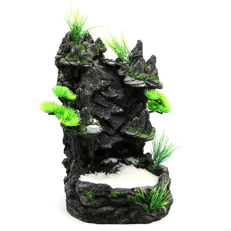 KX4B Aquarium Mountain View Ornament Cascada roca con paisaje blanca