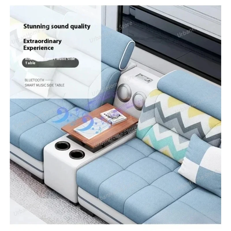 Big U-Shape Coth Living Room Sofa Sets with USB, Speaker, Stools, Bluetooth - Fabric Sectional Sofas for Home Furniture